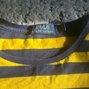 Polo by Ralph Lauren Yellow and Navy Cropped Stripe Tee
